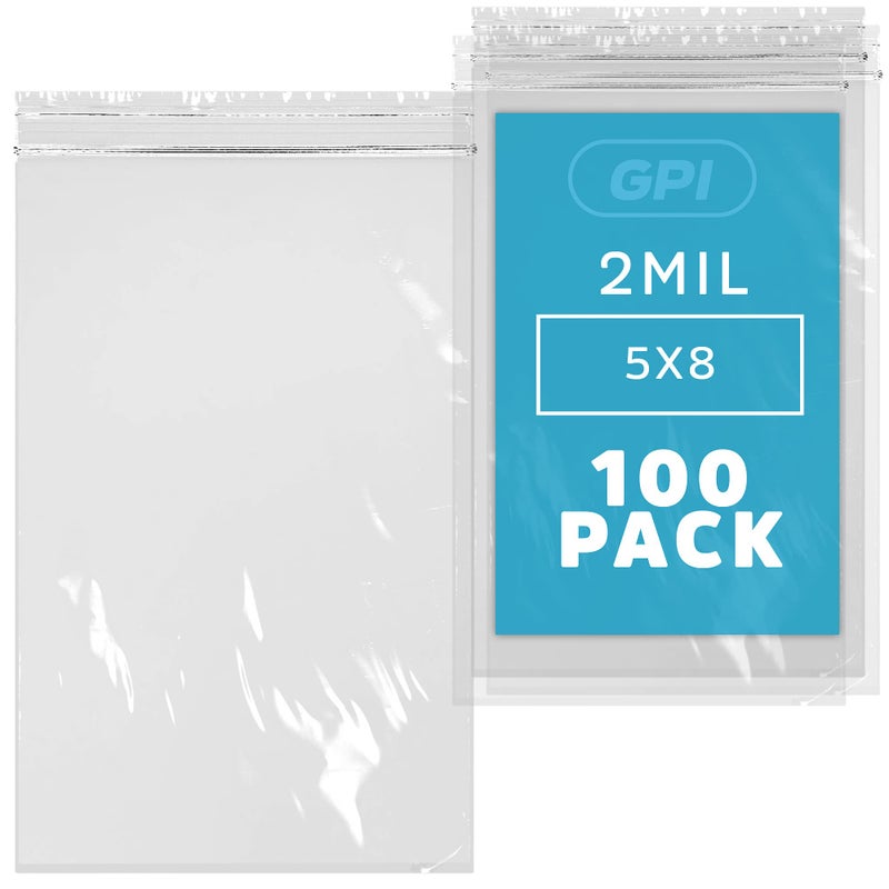 GPI 5 x 8 inches, 2Mil Clear Reclosable ZIP Bags, case of 100 GPI Brand - Image 1
