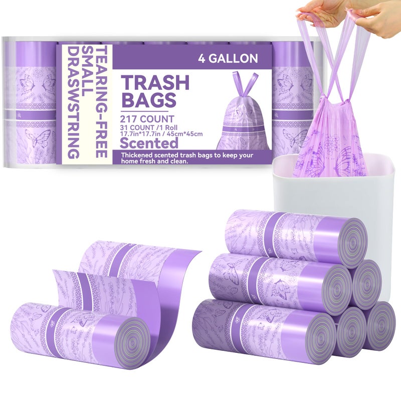 Freshlix 4 Gallon Small Trash Bags No-Tearing Drawstring Strong Garbage Bags Lightly Scented Bathroom Trash Bag 217 Count for Home, Office, Kitchen,Outdoor Camping - Image 1