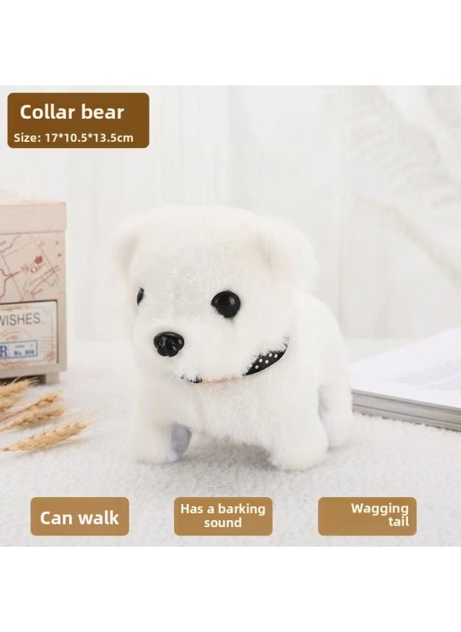 Children's Toy Dogs Can Walk And Call Babies Simulation Electric Plush Dogs Adorable Boys And Girls Li Xue-Color:Collar Bear White-Specifications:Bring Your Own Battery [no Gifts]  - Image 1