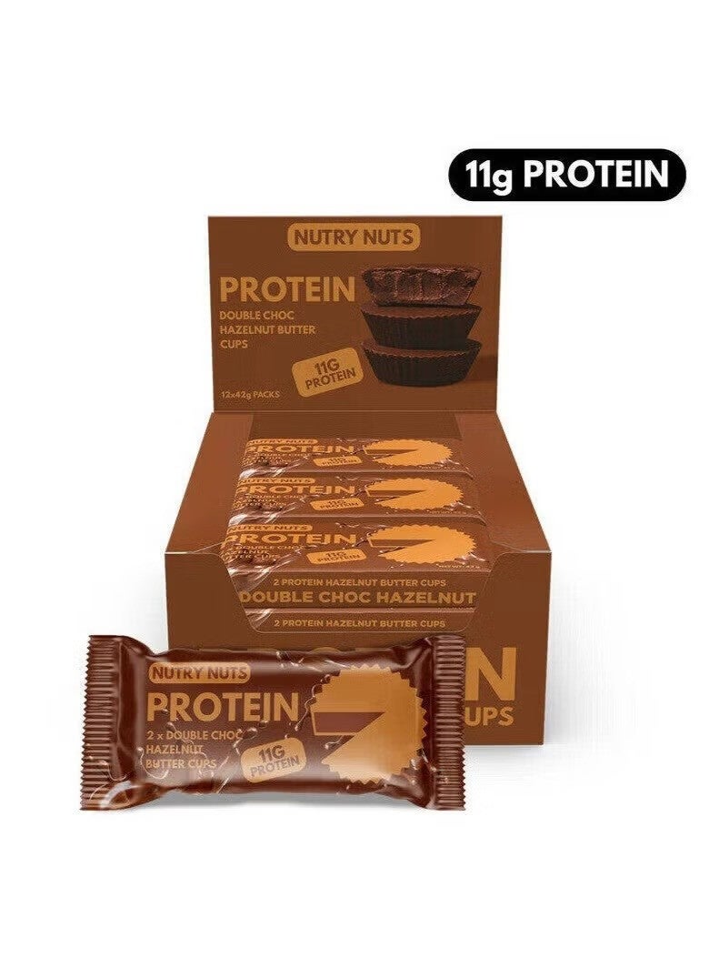 Nutry Nuts Protein Peanut Butter Cups Double Choc Hazelnut 42g x 12 Pack – High Protein Chocolate Snack - Image 1