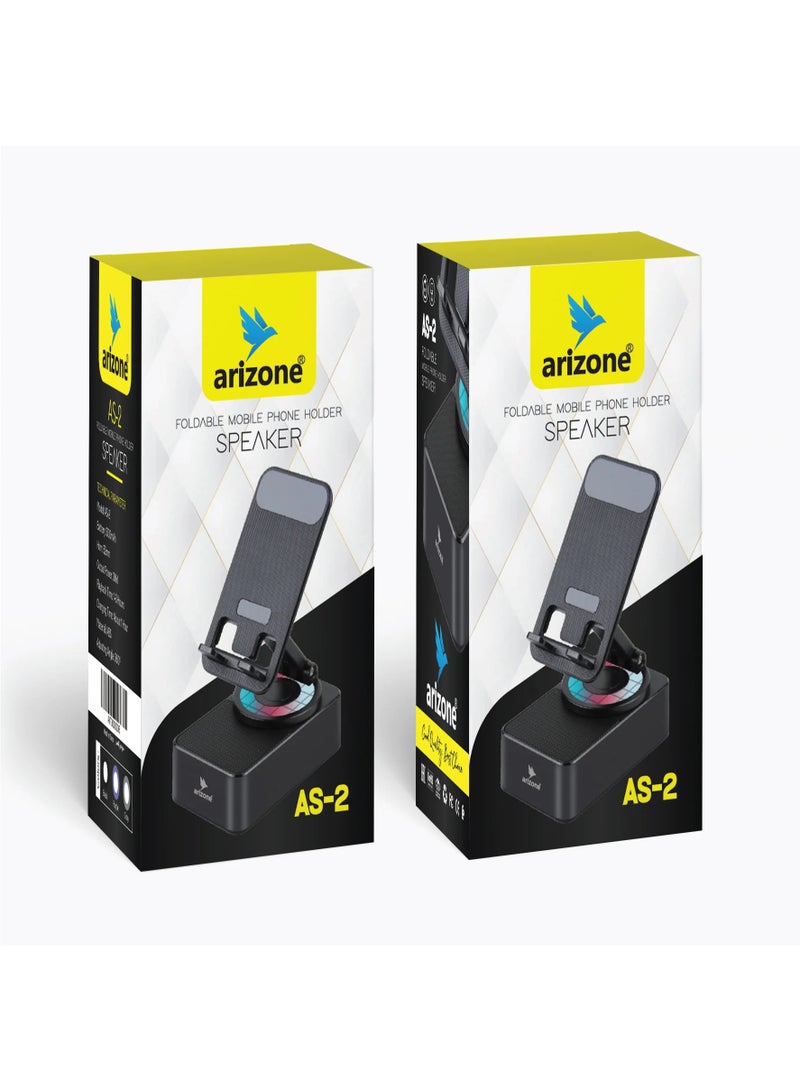 أريزون مكبر صوت لاسلكي أريزونا AS-2 مع حامل هاتف محمول بزاوية 360 درجة، ومكبر صوت بلوتوث، وقاعدة مانعة للانزلاق، وصوت محيطي عالي الدقة، مثالي للاستخدام المنزلي والخارجي. - Image 2