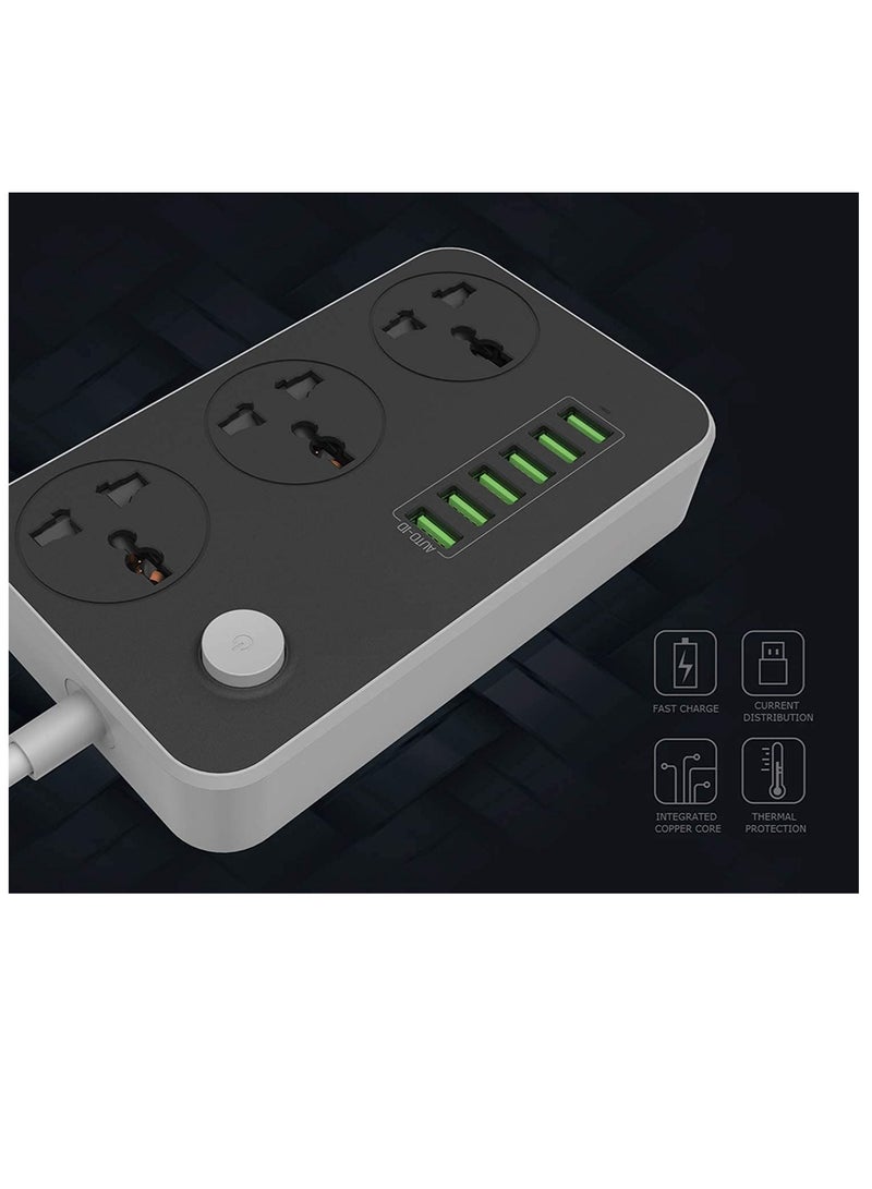 Universal Power Strips 3 Way Outlets 6 USB Plug Ports Surge Protection Power Socket Switch Portable Charger Fast Charging with 2M Wall Plug Adapter  - Image 3