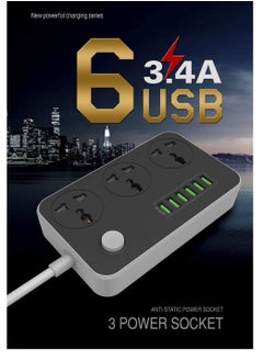 Generic Universal Power Strips 3 Way Outlets 6 USB Plug Ports Surge Protection Power Socket Switch Portable Charger Fast Charging with 2M Wall Plug Adapter  - Image 1