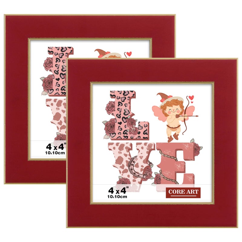 CORE ART CORE ART 4x4 Picture Frames Red Photo Frames Set of 2  Square Colorful Frame with HD Plexiglass  Wall or Tabletop Display  - Image 1