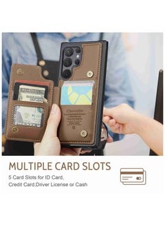 CaseMe Wallet Case for Samsung Galaxy S22 Ultra, Premium Handmade Durable PU Leather Slim Shockproof Case with [Double Magnetic Clasp] [Card Holder] [Kickstand] [RFID Blocking] (Brown)  - Image 3