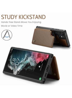 CaseMe Wallet Case for Samsung Galaxy S22 Ultra, Premium Handmade Durable PU Leather Slim Shockproof Case with [Double Magnetic Clasp] [Card Holder] [Kickstand] [RFID Blocking] (Brown)  - Image 2
