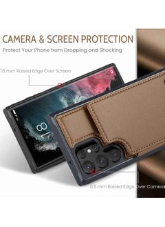 CaseMe Wallet Case for Samsung Galaxy S22 Ultra, Premium Handmade Durable PU Leather Slim Shockproof Case with [Double Magnetic Clasp] [Card Holder] [Kickstand] [RFID Blocking] (Brown)  - Image 5