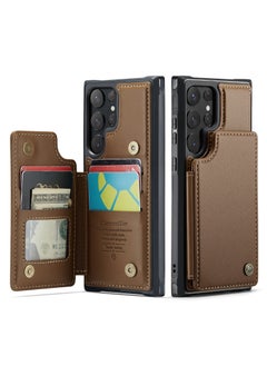 CaseMe Wallet Case for Samsung Galaxy S22 Ultra, Premium Handmade Durable PU Leather Slim Shockproof Case with [Double Magnetic Clasp] [Card Holder] [Kickstand] [RFID Blocking] (Brown)  - Image 4