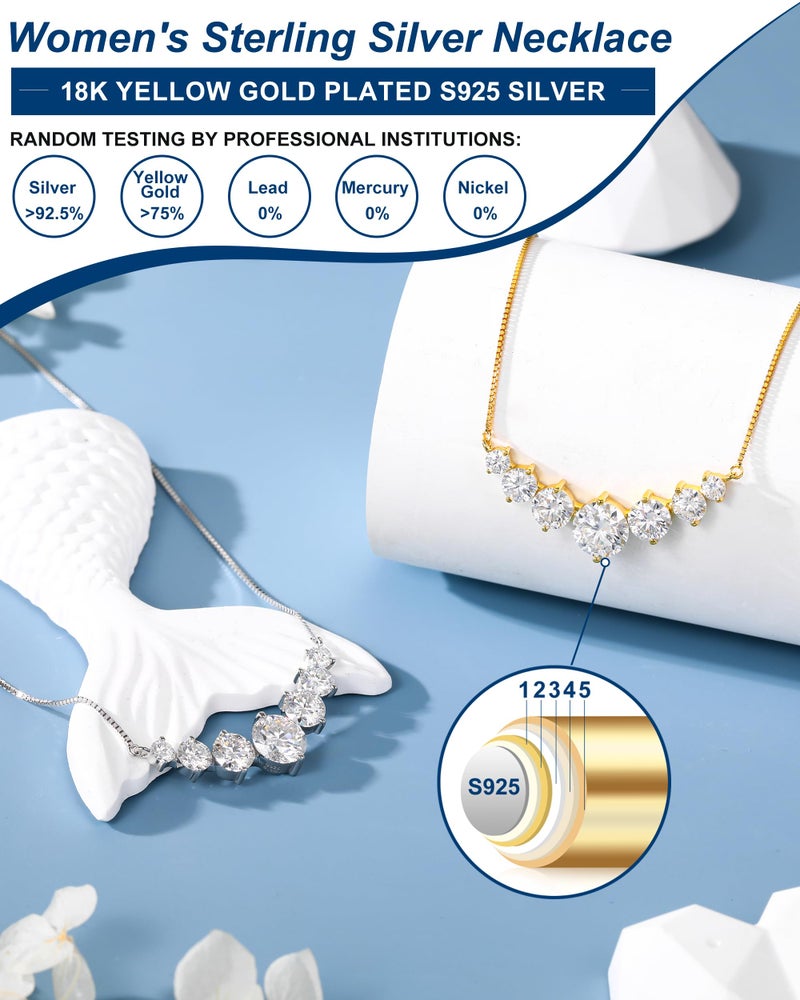 TUHE 7 Stones Moissanite Pendant for Women, 2.8 Carat Moissanite Necklace 18k Yellow Gold Plated Sterling Silver Smile Pendant Necklaces 16.5+2.5inch Adjustable Box Chain Fashion Jewelry Gifts for Mom Wife - Image 4