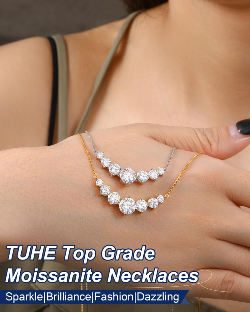 TUHE 7 Stones Moissanite Pendant for Women, 2.8 Carat Moissanite Necklace 18k Yellow Gold Plated Sterling Silver Smile Pendant Necklaces 16.5+2.5inch Adjustable Box Chain Fashion Jewelry Gifts for Mom Wife - Image 5