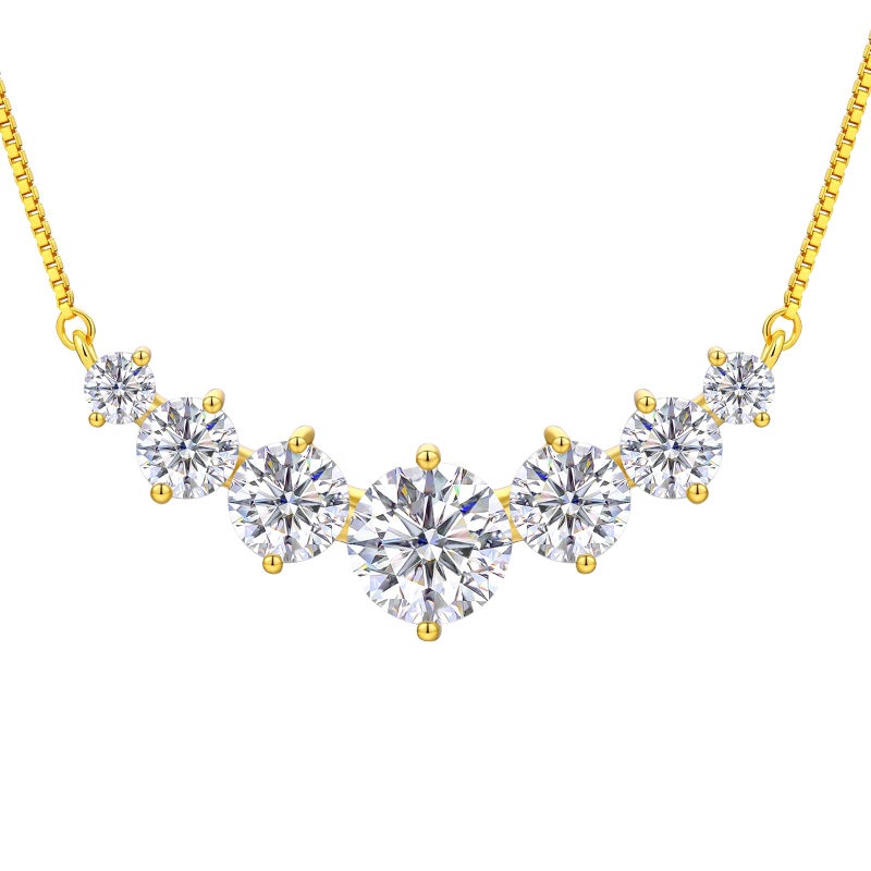 TUHE 7 Stones Moissanite Pendant for Women, 2.8 Carat Moissanite Necklace 18k Yellow Gold Plated Sterling Silver Smile Pendant Necklaces 16.5+2.5inch Adjustable Box Chain Fashion Jewelry Gifts for Mom Wife - Image 1