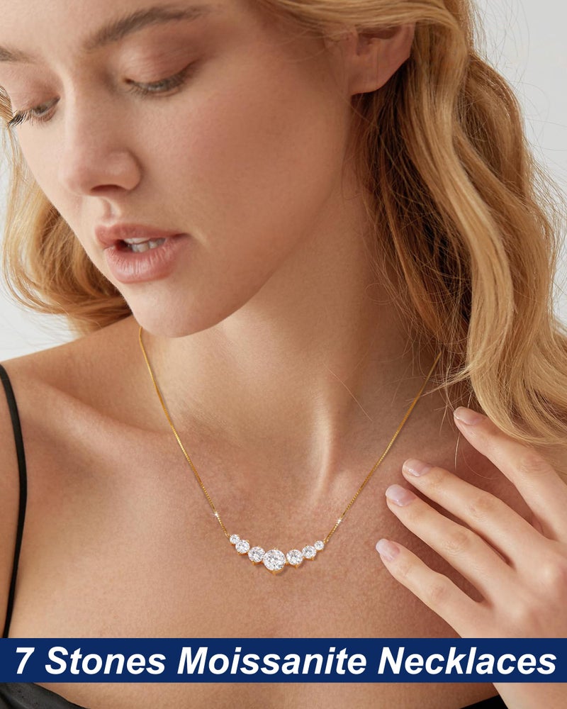 TUHE 7 Stones Moissanite Pendant for Women, 2.8 Carat Moissanite Necklace 18k Yellow Gold Plated Sterling Silver Smile Pendant Necklaces 16.5+2.5inch Adjustable Box Chain Fashion Jewelry Gifts for Mom Wife - Image 2