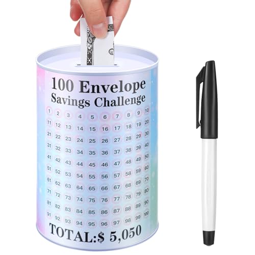 Willinglong Piggy Bank for Adults 100 Days Envelope Saving Challenge Box Piggy Bank with Marker Pen Jar for Money Cash Coin Goals Debt Easy and Fun Way to Save - Image 1