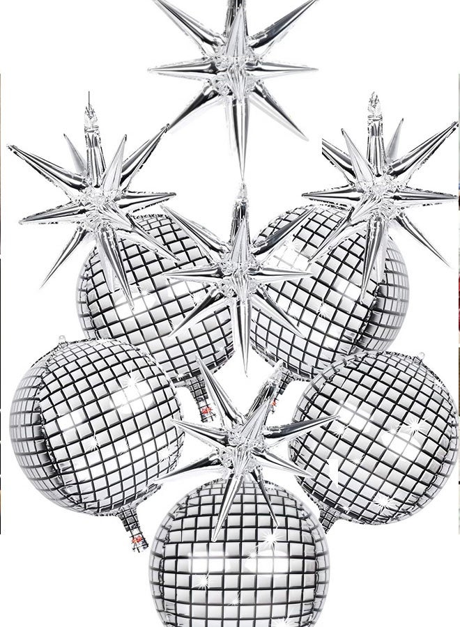 إيليلي 10 قطع من بالونات كرة الديسكو الفضية مقاس 22 بوصة، بالونات كبيرة من رقائق الألومنيوم رباعية الأبعاد مع نجمة معدنية لحفلات أعياد الميلاد والتخرج والعام الجديد - Image 1