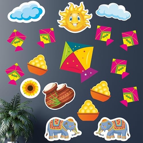 TOYXE Makar Sankranti Sticker Wall Decoration Item Set of 19 Pieces - Image 1