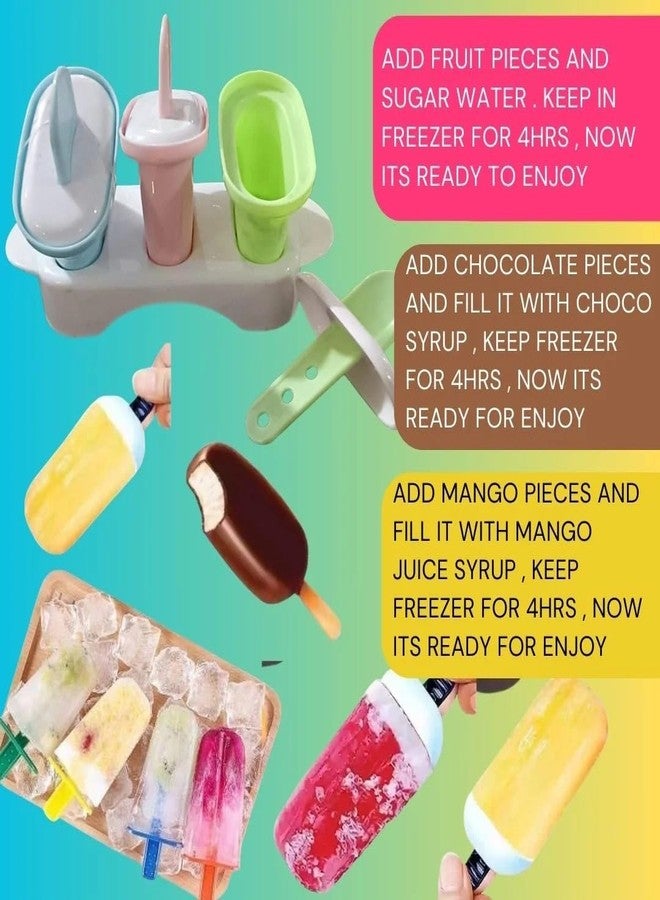 HPK Ice Cream Popsicle-Shaped Ice Cream/Popsicle Mold – 3 Pack, Silicone/Plastic, Kids & Homemade Frozen Treats - Image 4