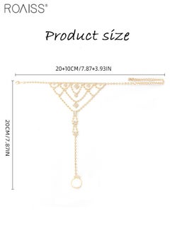 roaiss Women's Bohemian Shiny Rhinestone Finger Ring Ankle Chain Adjustable Exquisite Tassel Shaped Beach Vacation Anklet  - Image 3
