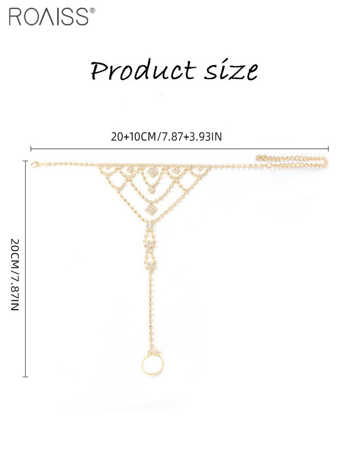 roaiss Women's Bohemian Shiny Rhinestone Finger Ring Ankle Chain Adjustable Exquisite Tassel Shaped Beach Vacation Anklet  - Image 3