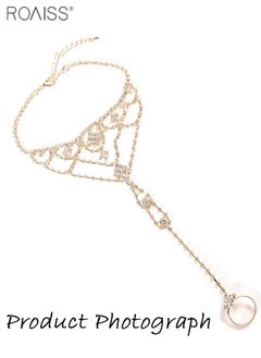 roaiss Women's Bohemian Shiny Rhinestone Finger Ring Ankle Chain Adjustable Exquisite Tassel Shaped Beach Vacation Anklet  - Image 5