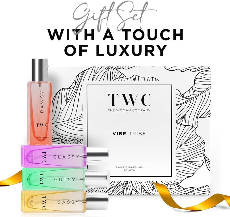 THE WOMAN'S COMPANY The Woman Company Vibe Tribe Perfume Gift Set for Women – 4*20ml | Premium Long-Lasting Fragrance | Specially Curated Perfumes | Bawsy for Office Going | Classy for Date | Gutsy for Outing | Sassy for - Image 4