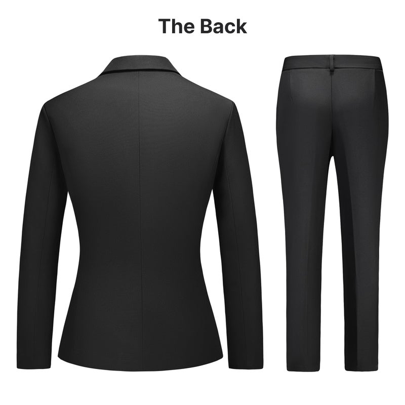 TRONSTORE Women's Business Solid Suit 2 Piece Slim Fit Classic Blazer Pants Set for Women Formal Office Black L - Image 4