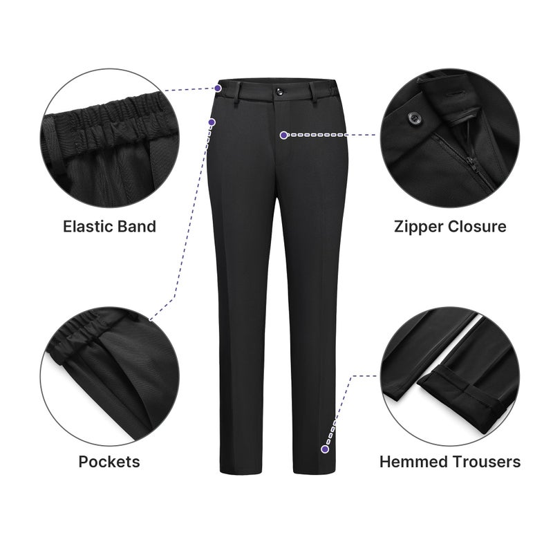 TRONSTORE Women's Business Solid Suit 2 Piece Slim Fit Classic Blazer Pants Set for Women Formal Office Black L - Image 3