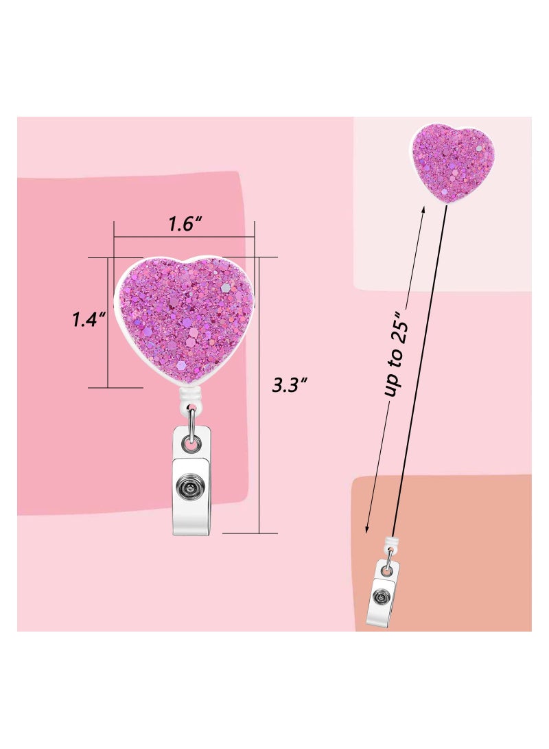 SOLARAE 3 Pack Retractable ID Badge Holder Reel with Clip, Bling Name Badge Reels Retractable Card Holder for Office Worker Teacher Doctor Nurse (Heart) - Image 4