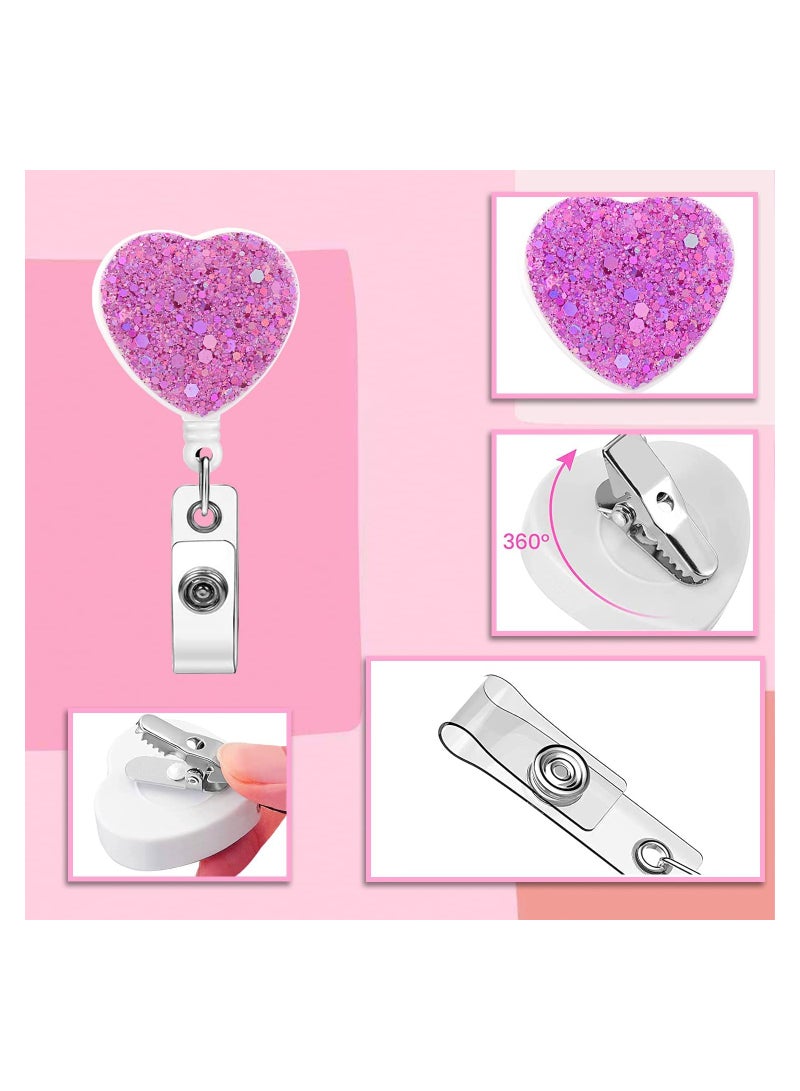 SOLARAE 3 Pack Retractable ID Badge Holder Reel with Clip, Bling Name Badge Reels Retractable Card Holder for Office Worker Teacher Doctor Nurse (Heart) - Image 5