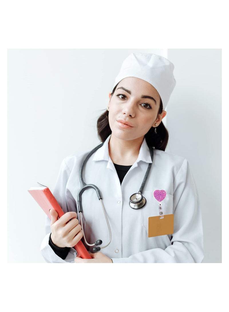 SOLARAE 3 Pack Retractable ID Badge Holder Reel with Clip, Bling Name Badge Reels Retractable Card Holder for Office Worker Teacher Doctor Nurse (Heart) - Image 2