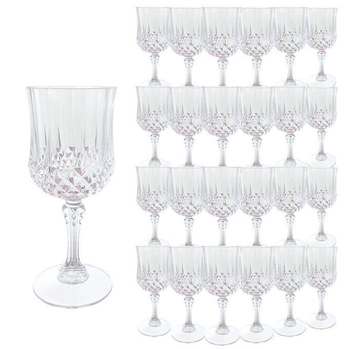 PLASTIC WINE GLASSESPLASTIC GOBLETS VINTAGE STYLE CORDIAL DRINKING GLASSES FOR VALENTINES DAY WEDDING RECEPTION GRAND EVENT PARTY SUPPLIES 24 TRANSPARENT
