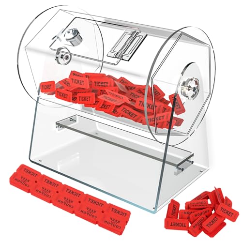 Qopaw Raffle Drum Acrylic Raffle Tickets Spinner Box with 200 Tickets Transparent Raffle Box Holds Approximately 2000 Raffle Tickets Clear Raffle Ticket Drum for Raffle Bingo Lottery Balls 10in - Image 1