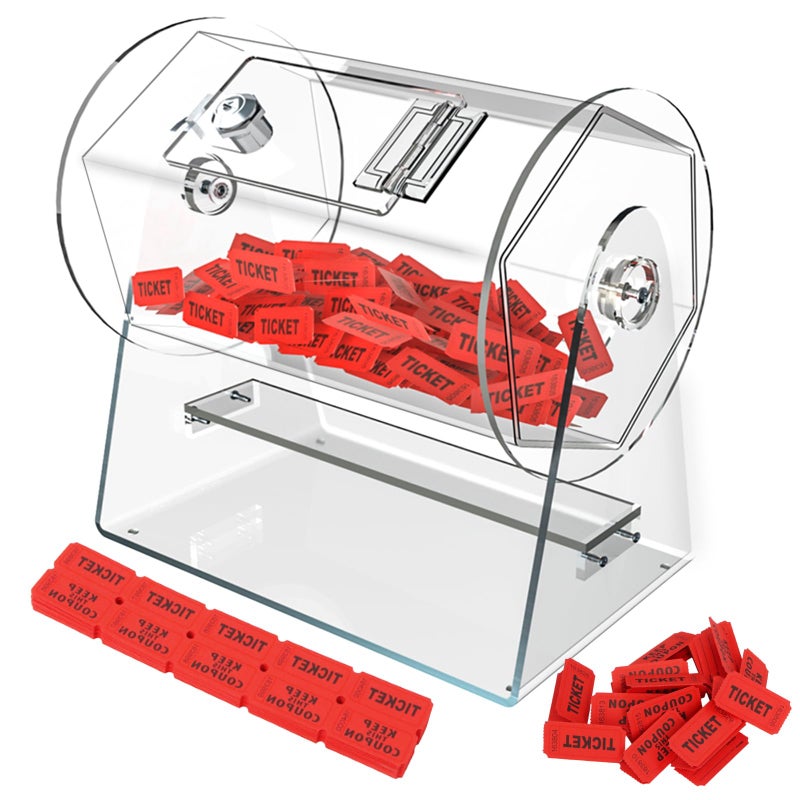 Qopaw Raffle Drum Acrylic Raffle Tickets Spinner Box with 200 Tickets Transparent Raffle Box Holds Approximately 2000 Raffle Tickets Clear Raffle Ticket Drum for Raffle Bingo Lottery Balls 10in - Image 2