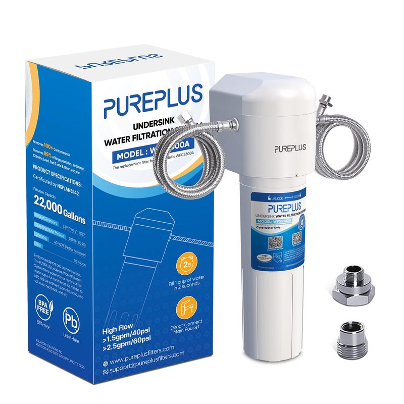 Pure Plus PUREPLUS Under Sink Water Filter System, 22000 Gallons, 99.99% Chlorine Reduction, NSF/ANSI 42 Certified,Removes Heavy Metals,Chlorine, Direct Connect Under Counter Water Filtration System - Image 1