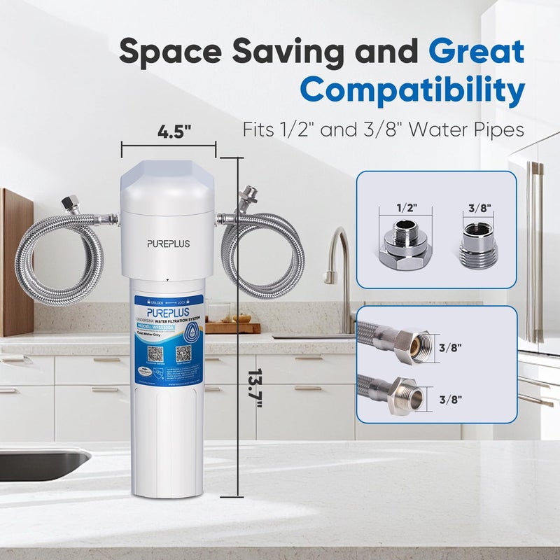 Pure Plus PUREPLUS Under Sink Water Filter System, 22000 Gallons, 99.99% Chlorine Reduction, NSF/ANSI 42 Certified,Removes Heavy Metals,Chlorine, Direct Connect Under Counter Water Filtration System - Image 5