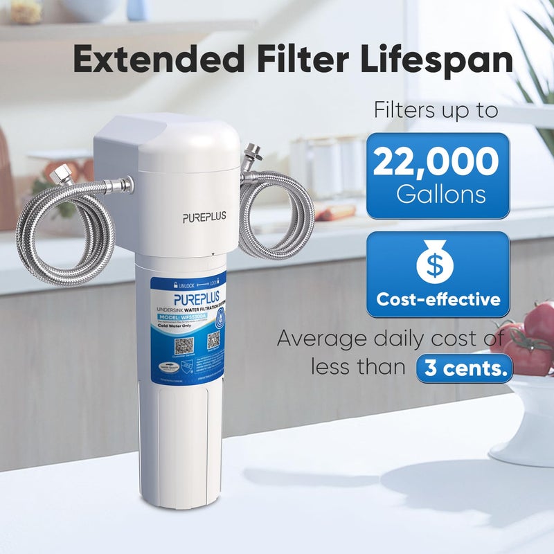 Pure Plus PUREPLUS Under Sink Water Filter System, 22000 Gallons, 99.99% Chlorine Reduction, NSF/ANSI 42 Certified,Removes Heavy Metals,Chlorine, Direct Connect Under Counter Water Filtration System - Image 3
