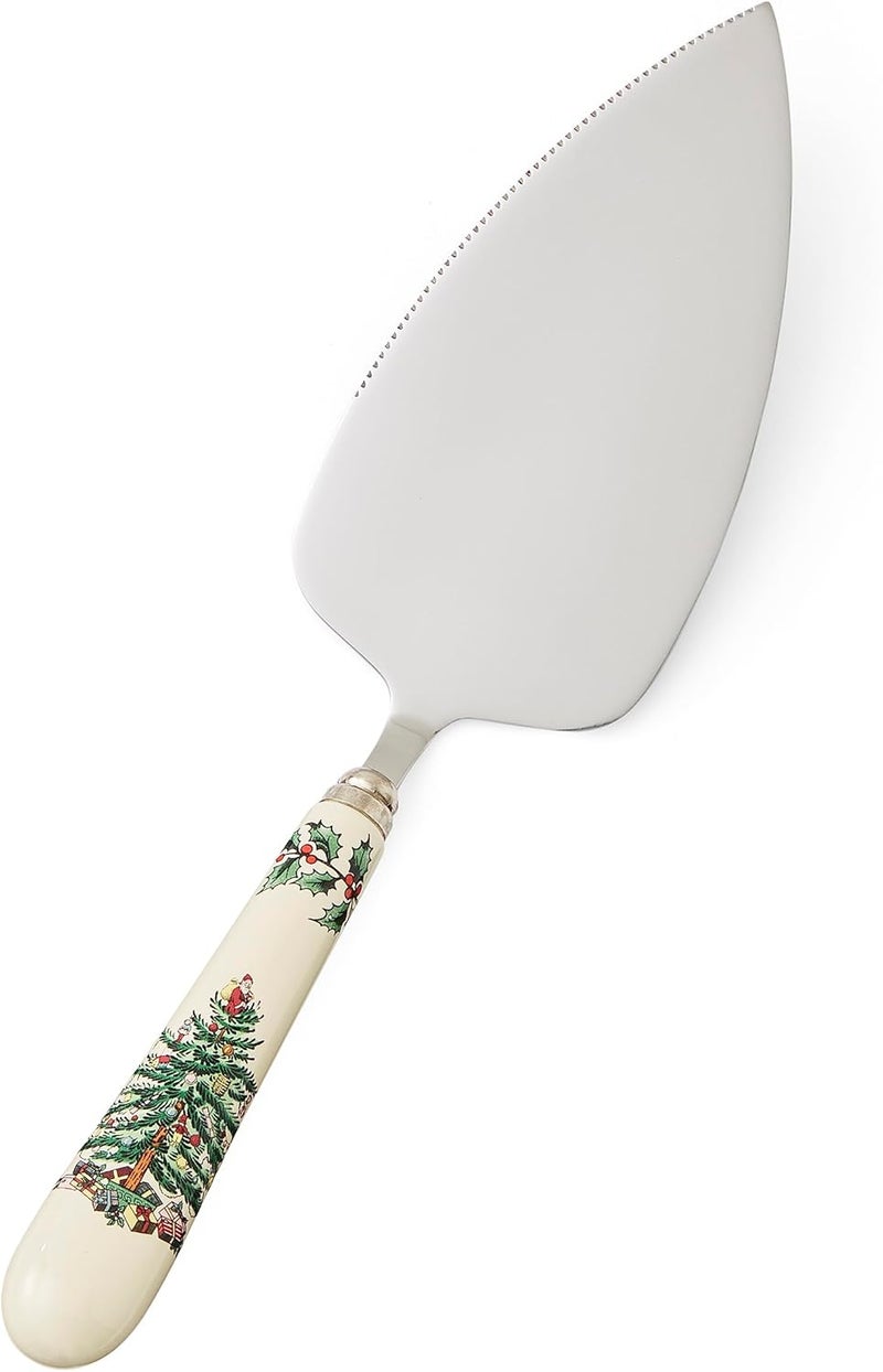 Portmeirion Spode Christmas Tree Dessert Server - 10-1/4 Inch Stainless Steel Cake Server with Porcelain Handle - Image 1
