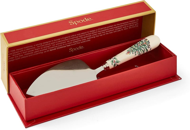 Portmeirion Spode Christmas Tree Dessert Server - 10-1/4 Inch Stainless Steel Cake Server with Porcelain Handle - Image 4