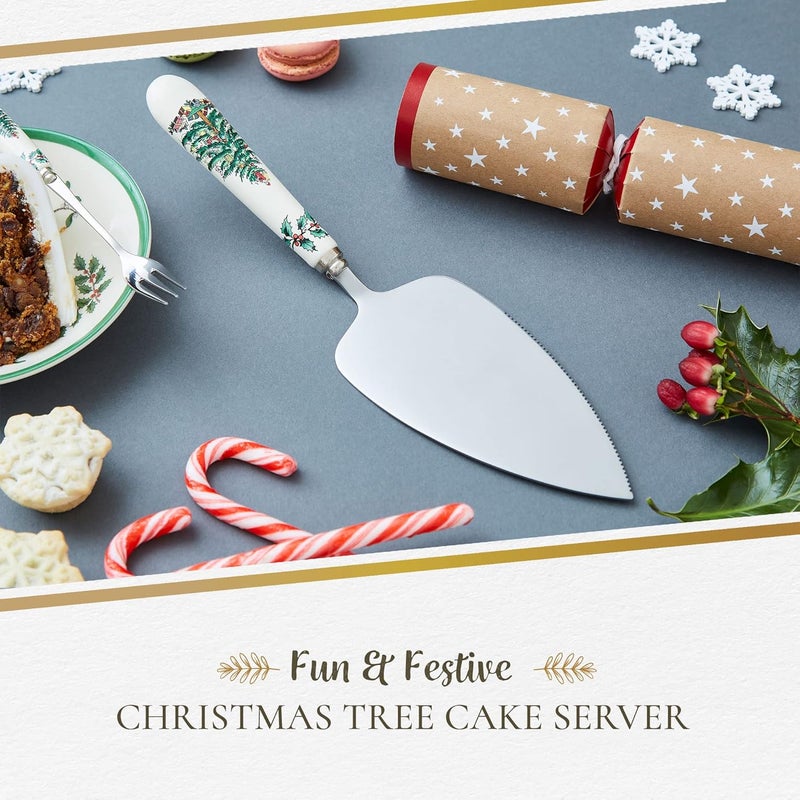 Portmeirion Spode Christmas Tree Dessert Server - 10-1/4 Inch Stainless Steel Cake Server with Porcelain Handle - Image 3