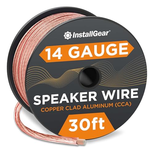 InstallGear 30ft 14 Gauge Speaker Wire - Clear Copper Wire for Car Audio, Home Theater, Surround Sound - Durable PVC Jacket - Easy Polarity ID - Flexible Speaker Cable - Image 1