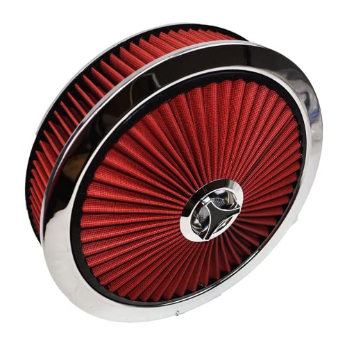 A-Team Performance مجموعة فلتر الهواء عالي التدفق من A-Team Performance - 14 × 3 بوصة فلتر دائري أحمر - قمة وقاعدة كروم مع عنصر فلتر أحمر وصمولة نجمة - Image 2