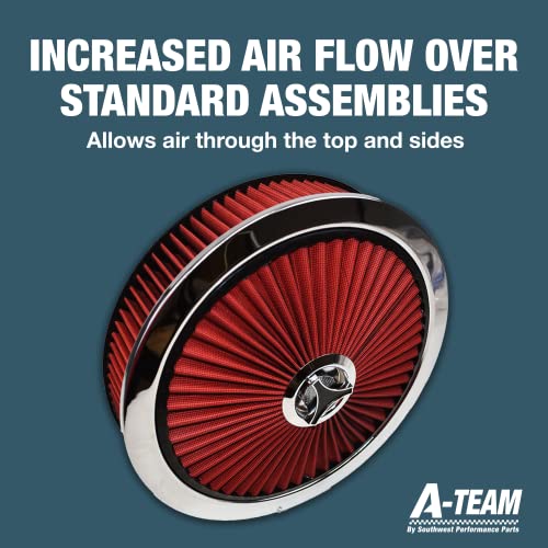 A-Team Performance مجموعة فلتر الهواء عالي التدفق من A-Team Performance - 14 × 3 بوصة فلتر دائري أحمر - قمة وقاعدة كروم مع عنصر فلتر أحمر وصمولة نجمة - Image 5