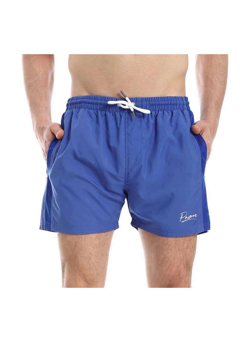 Pavone Elastic Waist Slash Pockets Plain Swim Shorts - Royal Blue - Image 1