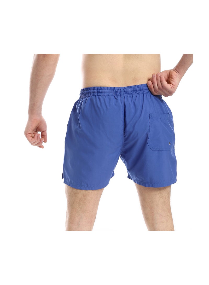 Pavone Elastic Waist Slash Pockets Plain Swim Shorts - Royal Blue - Image 3