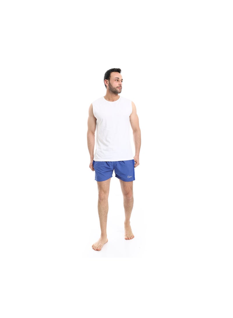 Pavone Elastic Waist Slash Pockets Plain Swim Shorts - Royal Blue - Image 5