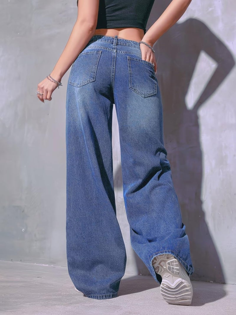 ADBUCKS Baggy Jeans for Women || Women,s Loose Jean Pants || Oversized Jean's for Women's || Wide Leg Jean,s for Woman || Casual Jins for Woman's (in, Numeric, 36, Blue) - Image 4