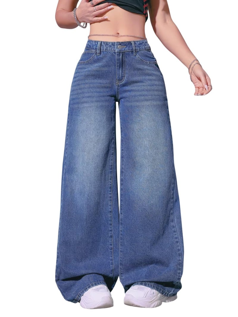 ADBUCKS Baggy Jeans for Women || Women,s Loose Jean Pants || Oversized Jean's for Women's || Wide Leg Jean,s for Woman || Casual Jins for Woman's (in, Numeric, 36, Blue) - Image 1