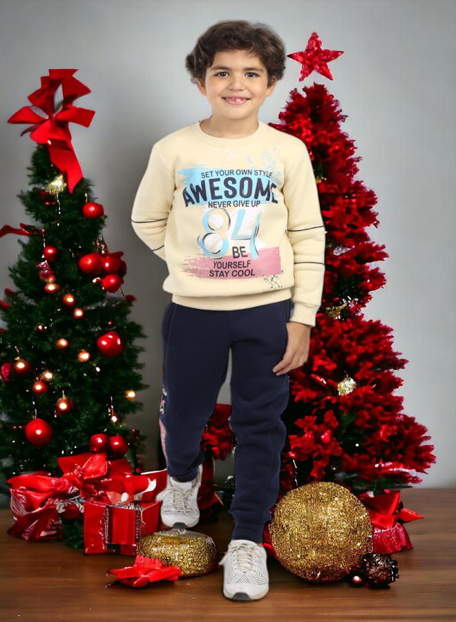 Melton Cotton Waffle-Textured Trousers for Boys (Aged 10) - Winter 2024 Trends, High-Quality Fabric, Ultra-Soft Materials