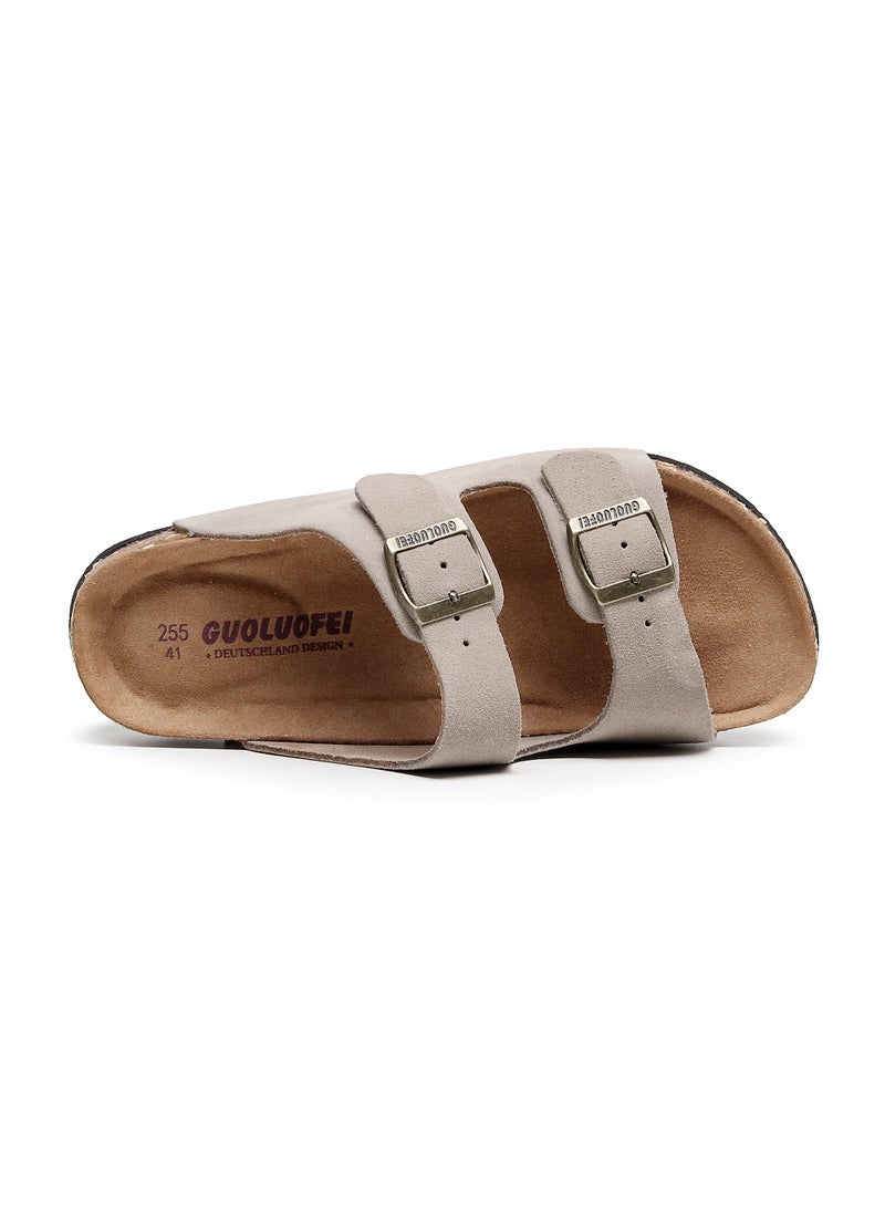 GUOLUOFEI Women Sandals with Adjustable Buckles & Memory Foam, Comfort Cork Footbed Arch Support, Leather Slide Sandals for Women  - Image 4