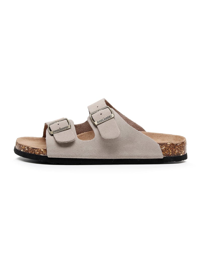GUOLUOFEI Women Sandals with Adjustable Buckles & Memory Foam, Comfort Cork Footbed Arch Support, Leather Slide Sandals for Women  - Image 1