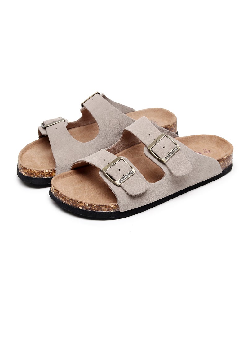 GUOLUOFEI Women Sandals with Adjustable Buckles & Memory Foam, Comfort Cork Footbed Arch Support, Leather Slide Sandals for Women  - Image 5
